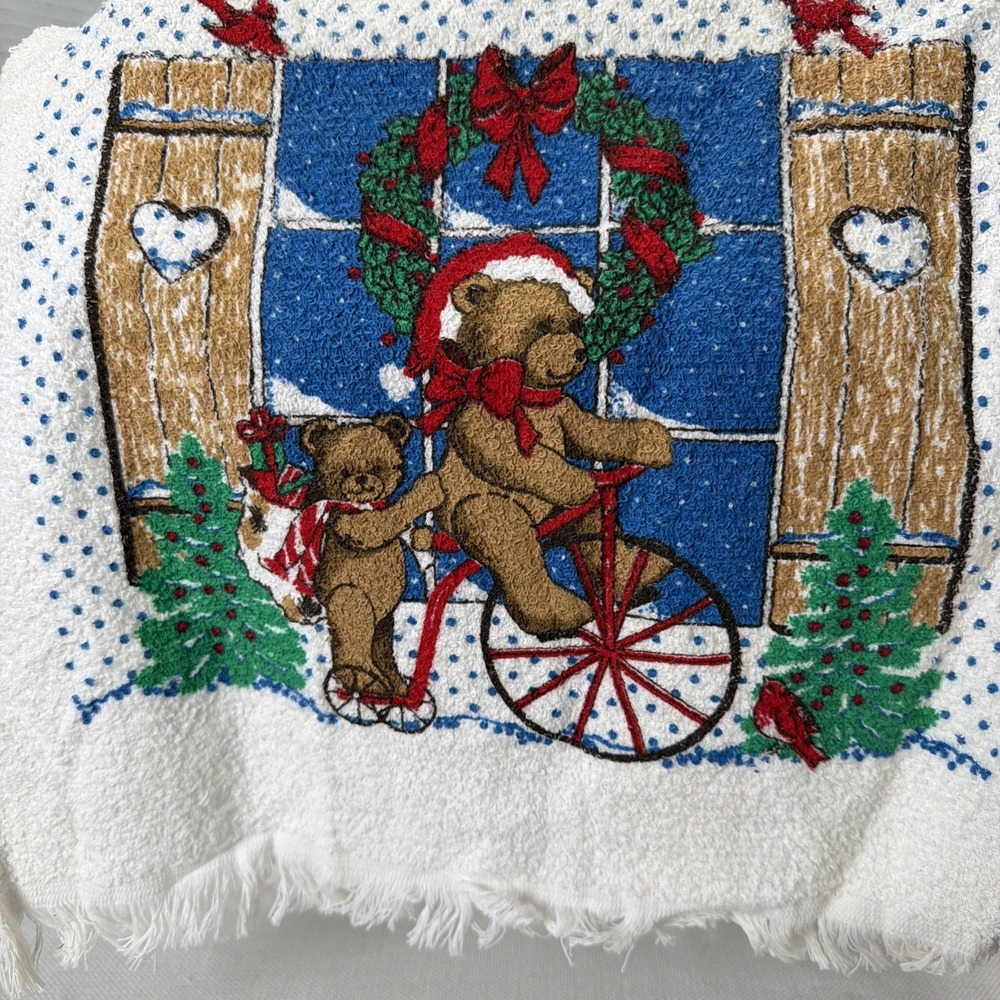 Franco Christmas Teddy Bear Presents Fringed Cotton Soft Hand Towel